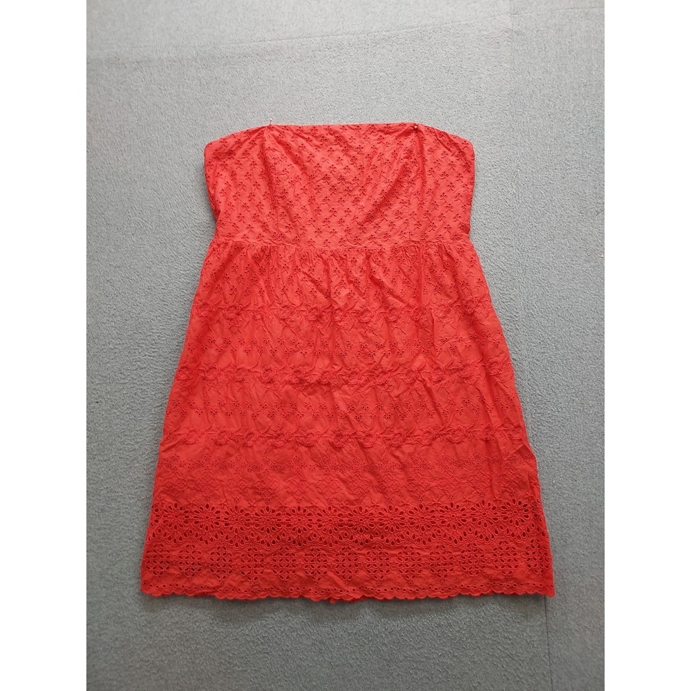 Old Navy Women Mini‎ Dress 16 Red Eyelet Lace Strapless Fit & Flare Summer Beach